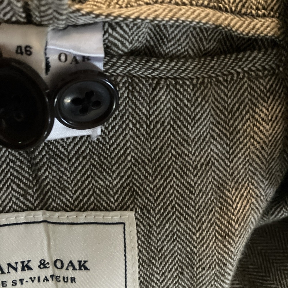 Frank & Oak Rue St-Viateur Blazer Mens 46 Fairmont Fit Gray Linen Herringbone - Picture 8 of 8